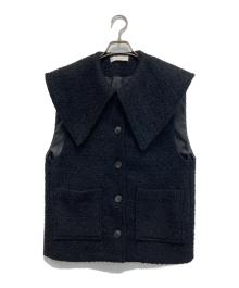 ELLA（エラ）の古着「big collar tweed gilet/ビッグカラーツイードジレ」｜ブラック