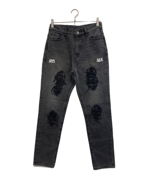 WIND AND SEA（ウィンダンシー）WIND AND SEA (ウィンダンシー) Hysteric Glamour (ヒステリックグラマー) ダメージ加工デニムパンツ ブラック サイズ:sの古着・服飾アイテム