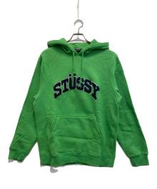 stussy（ステューシー）の古着「Chenille Arch Applique(stussy Pullover Hoodie / アーチロゴパーカー」｜グリーン