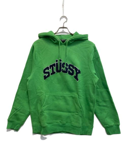 stussy（ステューシー）stussy (ステューシー) Chenille Arch Applique(stussy Pullover Hoodie / アーチロゴパーカー グリーン サイズ:Sの古着・服飾アイテム