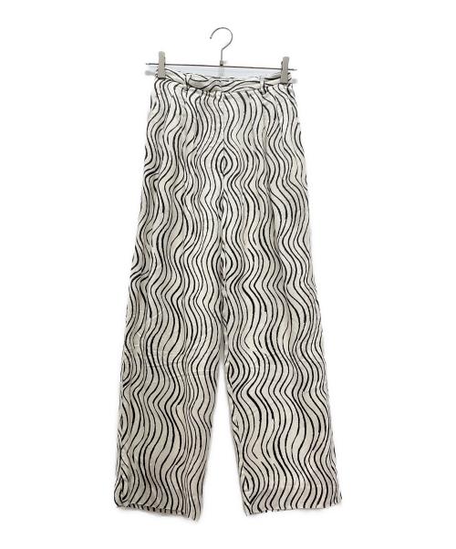 H BEAUTY&YOUTH（エイチ ビューティー&ユース）H BEAUTY&YOUTH (エイチ ビューティー&ユース) WAVE PRINT 3TUCK PANTS ホワイト×ブラック サイズ:Sの古着・服飾アイテム