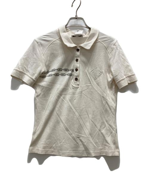 CELINE（セリーヌ）CELINE (セリーヌ) チェーン柄＆ロゴ刺繍 ポロシャツ アイボリー サイズ:Mの古着・服飾アイテム