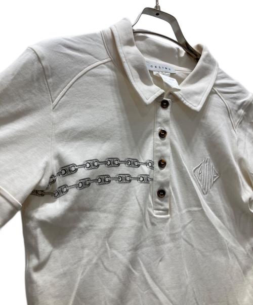 CELINE（セリーヌ）CELINE (セリーヌ) チェーン柄＆ロゴ刺繍 ポロシャツ アイボリー サイズ:Mの古着・服飾アイテム