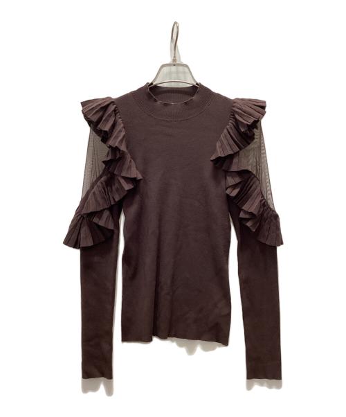 Snidel（スナイデル）Snidel (スナイデル) プリーツ フリルスリーブ ニット ブラウン サイズ:Fの古着・服飾アイテム