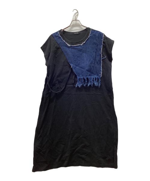 ZUCCA（ズッカ）ZUCCA (ズッカ) デニム切替ノースリーブワンピース ブラック サイズ:Mの古着・服飾アイテム