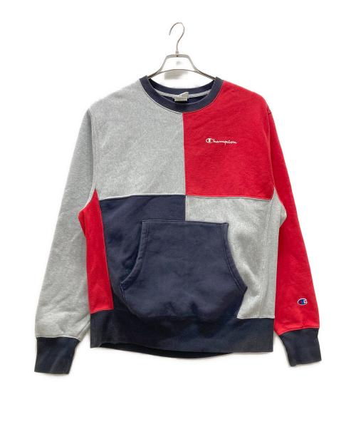 Champion REVERSE WEAVE（チャンピオン リバース ウィーブ）Champion REVERSE WEAVE (チャンピオン リバース ウィーブ) ランダムパネルリバースウィーブスウェット レッド×グレー サイズ:Mの古着・服飾アイテム