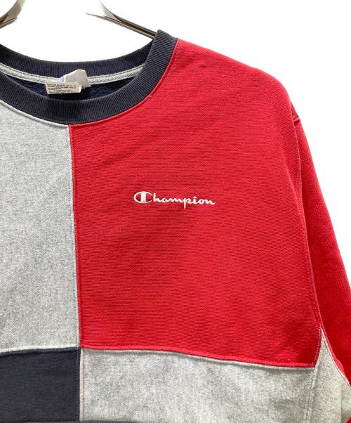 Champion REVERSE WEAVE（チャンピオン リバース ウィーブ）Champion REVERSE WEAVE (チャンピオン リバース ウィーブ) ランダムパネルリバースウィーブスウェット レッド×グレー サイズ:Mの古着・服飾アイテム