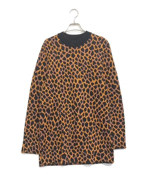 Yves Saint Laurent（イヴサンローラン）Yves Saint Laurent (イヴサンローラン) レオパード柄ニットワンピース オレンジ×ブラウン サイズ:Mの古着・服飾アイテム