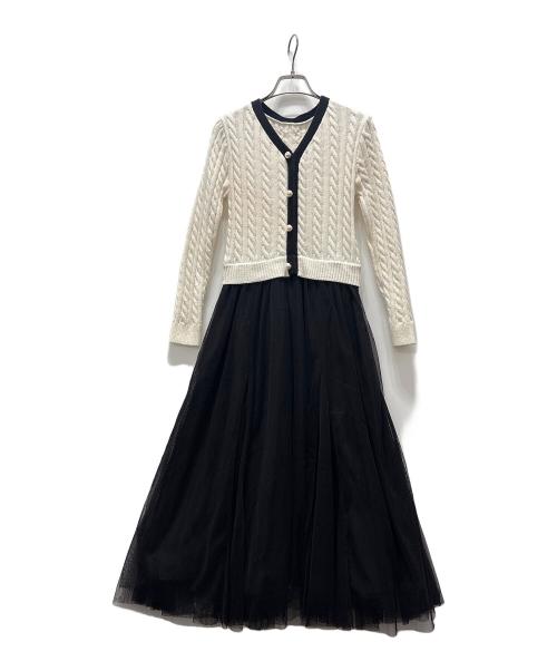 Apuweiser-riche（アプワイザーリッシェ）Apuweiser-riche (アプワイザーリッシェ) ケーブルカーデドッキングワンピース ホワイト×ブラック サイズ:1の古着・服飾アイテム
