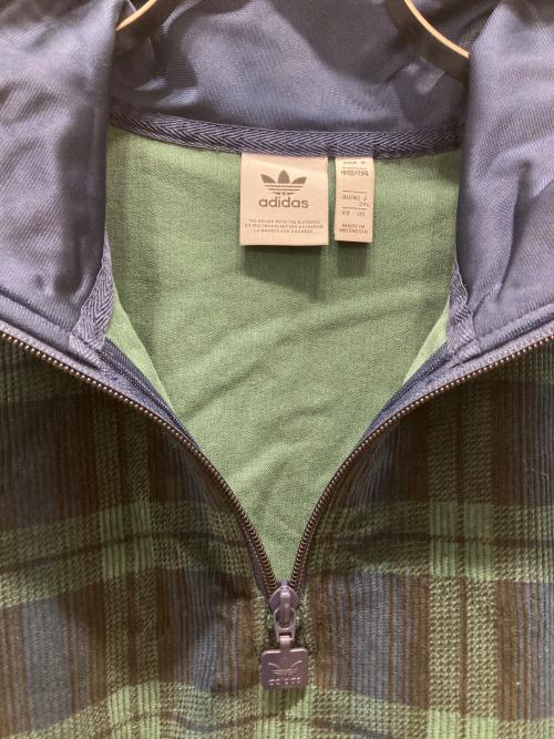 adidas Originals（アディダスオリジナル）adidas originals (アディダスオリジナル) コーデュロイ タータン ハーフジップトップ グリーン サイズ:2XLの古着・服飾アイテム