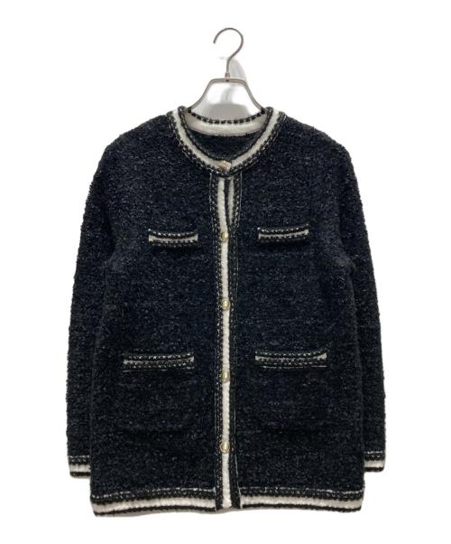 Mystrada（マイストラーダ）Mystrada (マイストラーダ) 配色ニットジャケット ブラック サイズ:36の古着・服飾アイテム