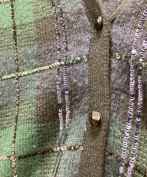 RALPH LAUREN（ラルフローレン）RALPH LAUREN (ラルフローレン) カシミヤ チェックカーディガン グリーン×ネイビー サイズ:Mの古着・服飾アイテム