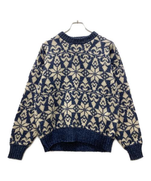 American Eagle Outfitters（アメリカンイーグル）American Eagle Outfitters (アメリカンイーグル) 90's USA製総柄ニット ネイビー サイズ:Lの古着・服飾アイテム