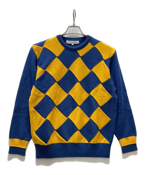 Christian Dior Sports（クリスチャン ディオールスポーツ）Christian Dior Sports (クリスチャン ディオールスポーツ) CDロゴ アーガイルニット ブルー×イエロー サイズ:Lの古着・服飾アイテム