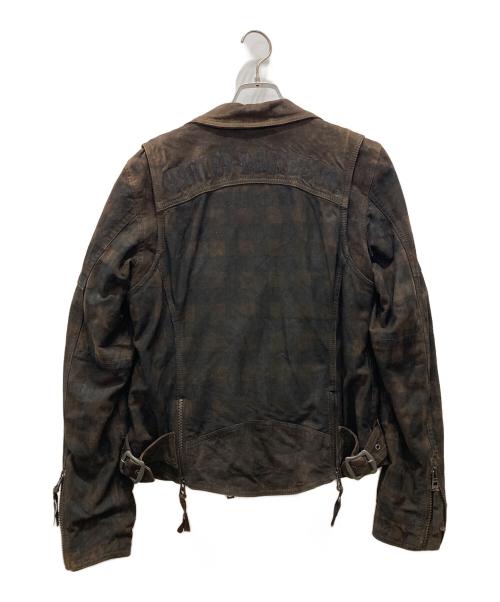 HARLEY-DAVIDSON（ハーレーダビッドソン）HARLEY-DAVIDSON (ハーレーダビッドソン) Haunt Plaid Leather Biker Jacket ブラウン サイズ:Mの古着・服飾アイテム