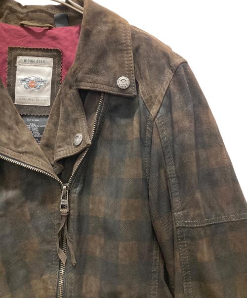 HARLEY-DAVIDSON（ハーレーダビッドソン）HARLEY-DAVIDSON (ハーレーダビッドソン) Haunt Plaid Leather Biker Jacket ブラウン サイズ:Mの古着・服飾アイテム