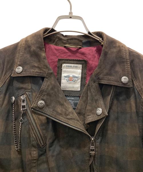 HARLEY-DAVIDSON（ハーレーダビッドソン）HARLEY-DAVIDSON (ハーレーダビッドソン) Haunt Plaid Leather Biker Jacket ブラウン サイズ:Mの古着・服飾アイテム