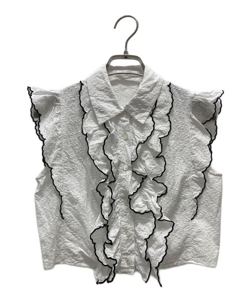 Snidel（スナイデル）Snidel (スナイデル) クロップドスカラフリルブラウス ホワイト サイズ:Fの古着・服飾アイテム