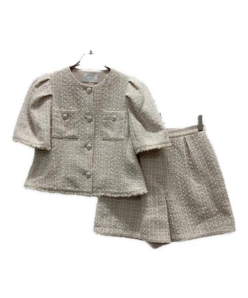 CELFORD（セルフォード）CELFORD (セルフォード) ファンシツイード半袖ジャケット＆ショートパンツセットアップ アイボリー サイズ:38の古着・服飾アイテム