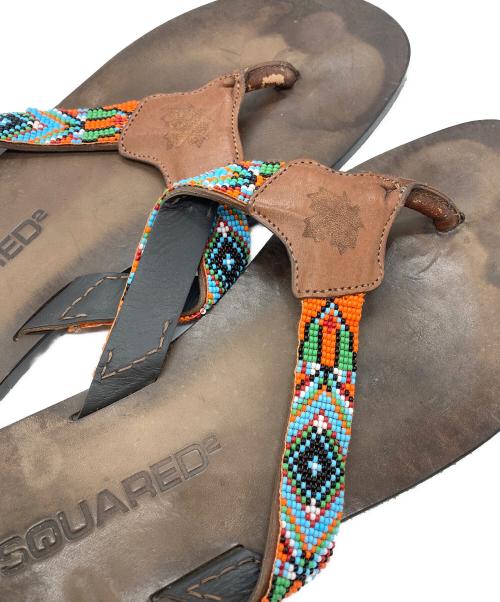 DSQUARED2（ディースクエアード）DSQUARED2 (ディースクエアード) ビーズ装飾レザーサンダル ブラウン サイズ:表記サイズ無しの古着・服飾アイテム