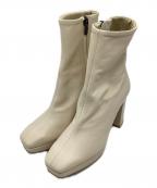 DIANAダイアナ）の古着「レザースクエアトゥ ショートブーツ」｜アイボリー