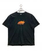 stussyステューシー）の古着「フレイムロゴ Tシャツ」｜ブラック