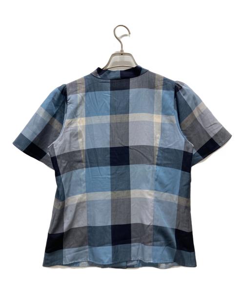 BLUE LABEL CRESTBRIDGE（ブルーレーベルクレストブリッジ）BLUE LABEL CRESTBRIDGE (ブルーレーベルクレストブリッジ) チェックライトエアリーツイルボウタイブラウス ブルー サイズ:Ⅿの古着・服飾アイテム