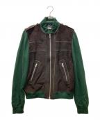GUCCIグッチ）の古着「牛革 ニット切替レザージャケット」｜グリーン