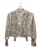 Nobleノーブル）の古着「マーブルフラワーギャザーボウタイブラウス」｜ベージュ