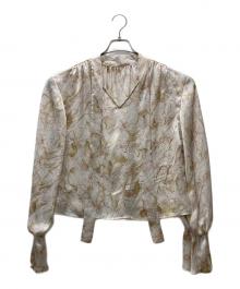 Noble（ノーブル）の古着「マーブルフラワーギャザーボウタイブラウス」｜ベージュ