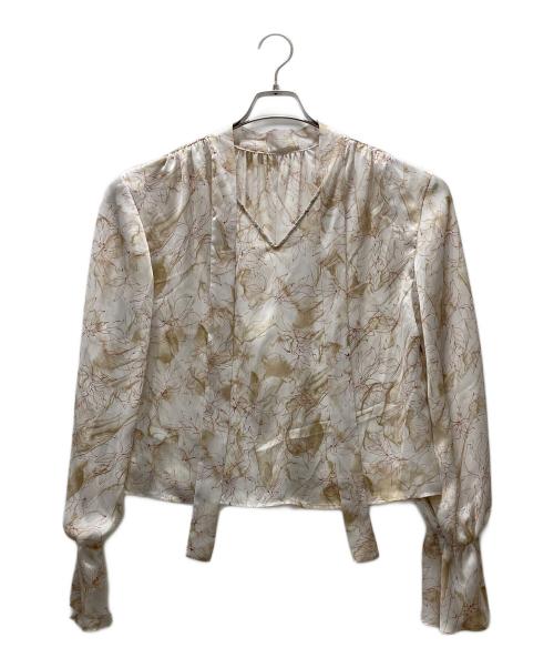 Noble（ノーブル）Noble (ノーブル) マーブルフラワーギャザーボウタイブラウス ベージュ サイズ:表記無しの古着・服飾アイテム