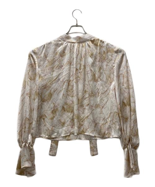 Noble（ノーブル）Noble (ノーブル) マーブルフラワーギャザーボウタイブラウス ベージュ サイズ:表記無しの古着・服飾アイテム