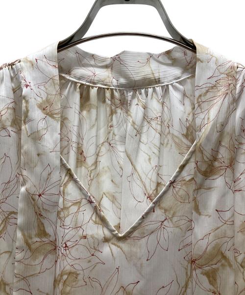 Noble（ノーブル）Noble (ノーブル) マーブルフラワーギャザーボウタイブラウス ベージュ サイズ:表記無しの古着・服飾アイテム