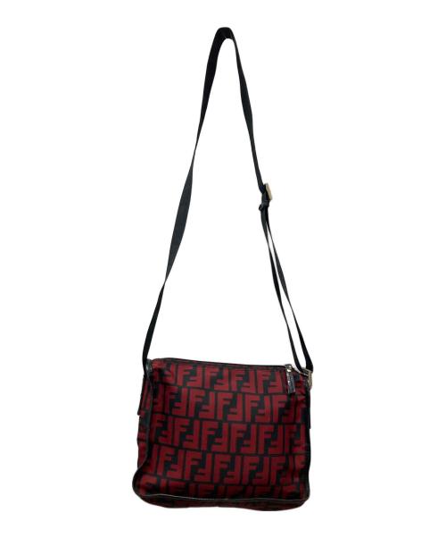 FENDI（フェンディ）FENDI (フェンディ) ズッカ柄ナイロン ショルダーバッグ レッド×ブラックの古着・服飾アイテム