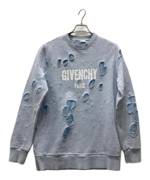 GIVENCHY（ジバンシィ）GIVENCHY (ジバンシィ) デストロイ ロゴプリントスウェット トレーナー スカイブルー サイズ:XSの古着・服飾アイテム