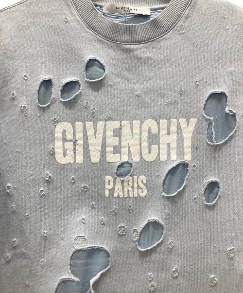 GIVENCHY（ジバンシィ）GIVENCHY (ジバンシィ) デストロイ ロゴプリントスウェット トレーナー スカイブルー サイズ:XSの古着・服飾アイテム