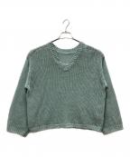 BABYLONEバビロン）の古着「リネンVネックローゲージニットプルオーバー」｜ブルー