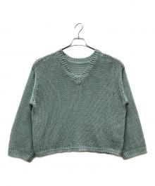 BABYLONE（バビロン）の古着「リネンVネックローゲージニットプルオーバー」｜ブルー