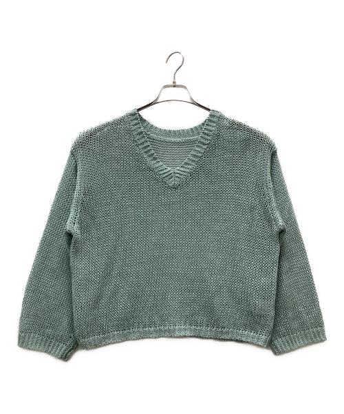 BABYLONE（バビロン）BABYLONE (バビロン) リネンVネックローゲージニットプルオーバー ブルー サイズ:Fの古着・服飾アイテム