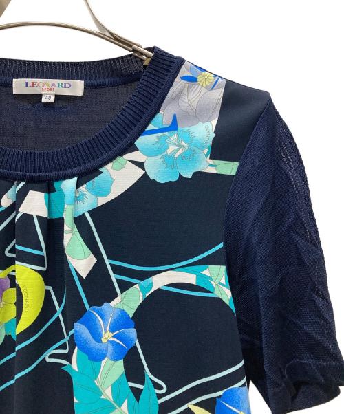 LEONARD SPORT（レオナール スポーツ）LEONARD SPORT (レオナール スポーツ) フラワー切替ブラウス ネイビー サイズ:40の古着・服飾アイテム