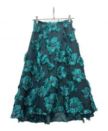 Diagram（ダイアグラム）の古着「フリンジ フラワージャガード フレアスカート」｜グリーン