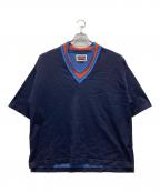 MAISON SPECIALメゾンスペシャル）の古着「ダブルフェイスプライムオーバー チルデンＶネックショートスリーブニットＴシャツ」｜ネイビー
