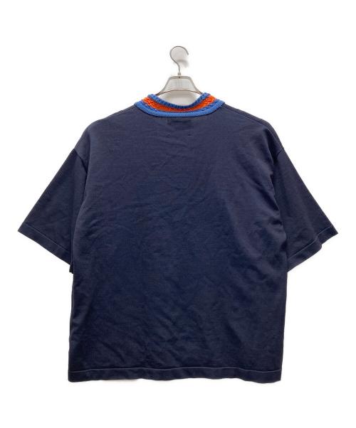 MAISON SPECIAL（メゾンスペシャル）MAISON SPECIAL (メゾンスペシャル) ダブルフェイスプライムオーバー チルデンＶネックショートスリーブニットＴシャツ ネイビー サイズ:1の古着・服飾アイテム