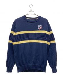 Callaway（キャロウェイ）の古着「パネルボーダークルーネックニット」｜ネイビー