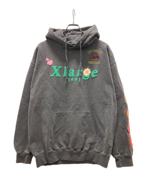 X-LARGE（エクストララージ）X-LARGE (エクストララージ) ピグメントダイ パフロゴ パーカー グレー サイズ:Mの古着・服飾アイテム