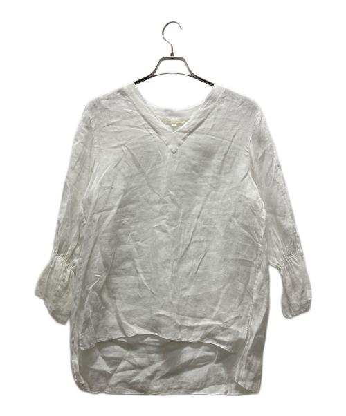 23区（ニジュウサンク）23区 (ニジュウサンク) LIBECO (リベコ) フレア袖ブラウスワンピース ホワイト サイズ:38の古着・服飾アイテム