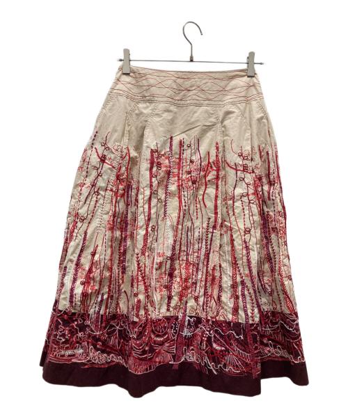 HIROKO KOSHINO（ヒロコ コシノ）HIROKO KOSHINO (ヒロコ コシノ) ロングスカート アイボリー×レッド サイズ:Lの古着・服飾アイテム