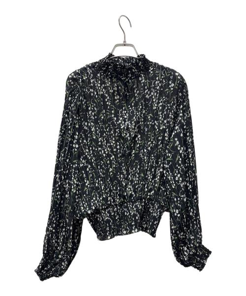 Sov.（ソブ）Sov. (ソブ) 総柄シフォンブラウス ブラック×グリーン サイズ:36の古着・服飾アイテム