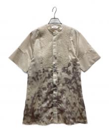 MIESROHE（ミースロエ）の古着「ピンクタックシアー半袖シャツワンピース」｜ベージュ