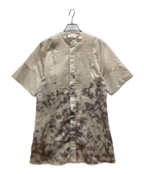 MIESROHE（ミースロエ）MIESROHE (ミースロエ) ピンクタックシアー半袖シャツワンピース ベージュ サイズ:Fの古着・服飾アイテム